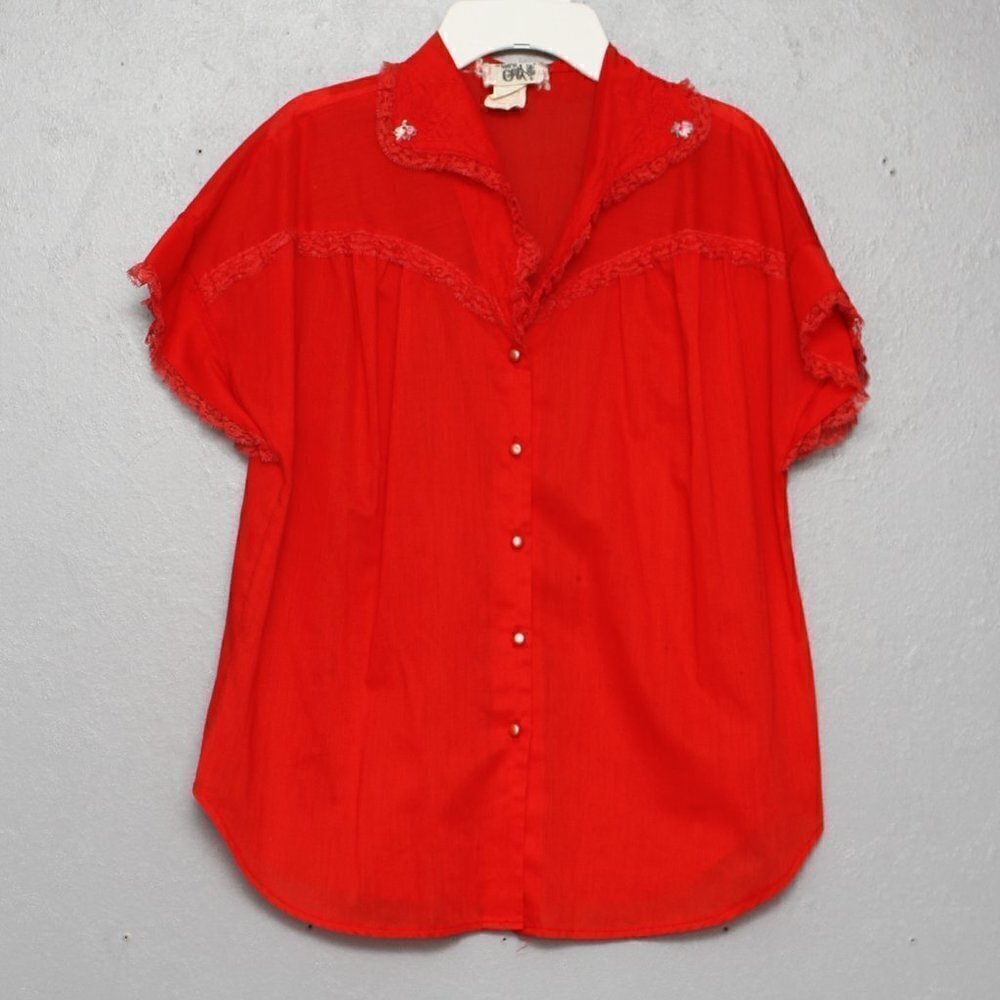 Vintage Let’s Get it cotton lace trimmed lingerie sleep top blouse